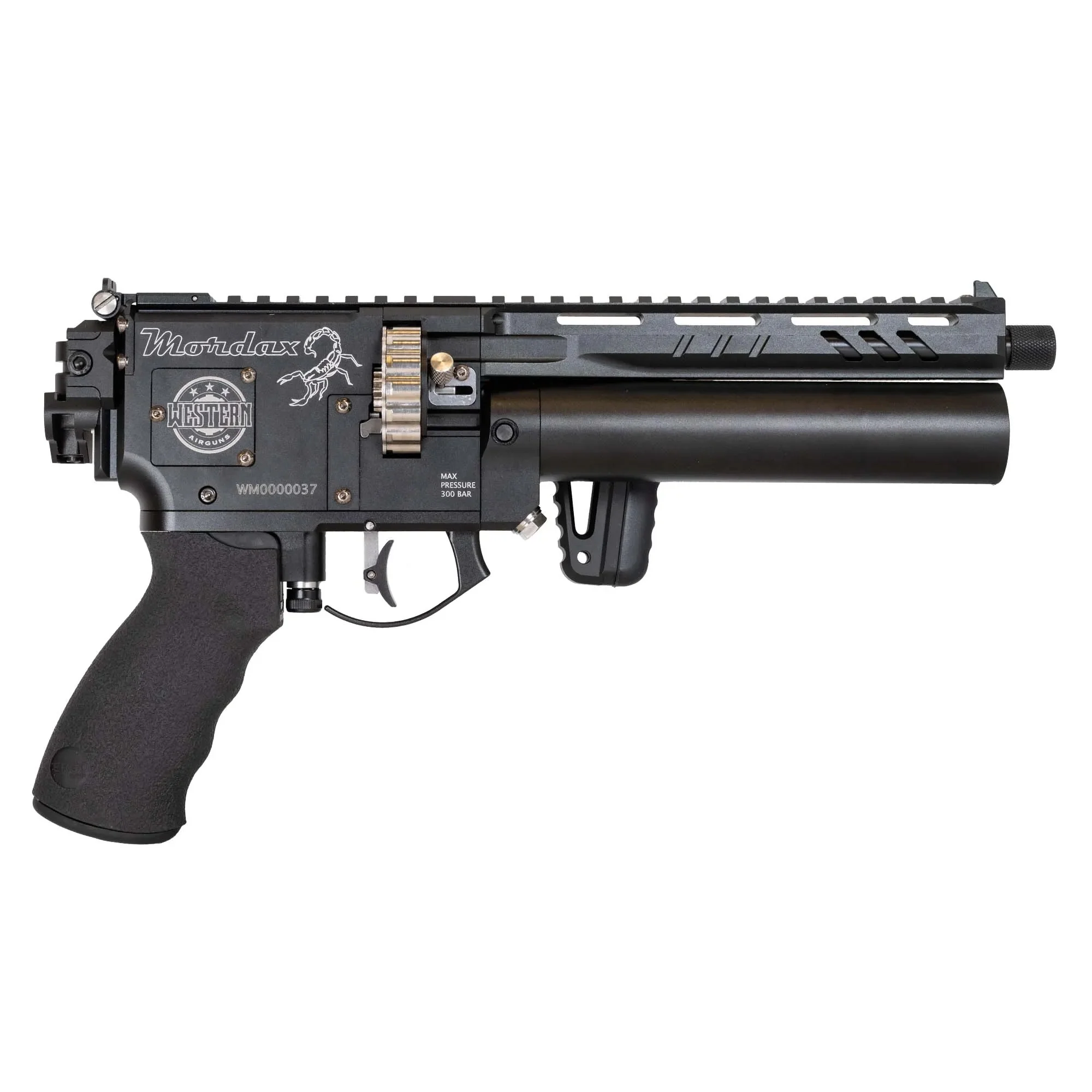 Western Airguns Mordax PCP Air Pistol 7.62mm (.30) – Semi & Full Auto Folding Stock - Image 4